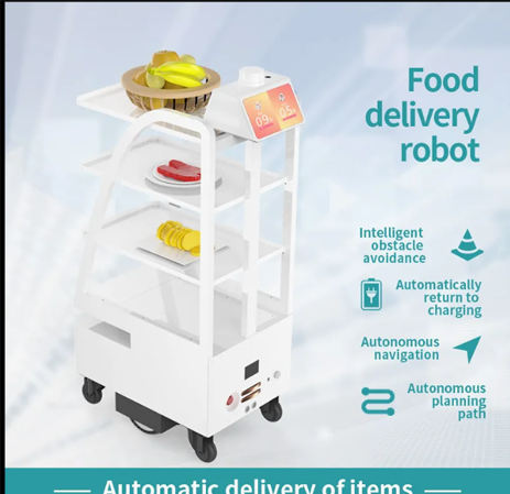 New Product Food Delivery Cart Reeman 4 Layers Plate 60kg Load Dish Delivery Cart Robot for Hotel Restaurant Hospital