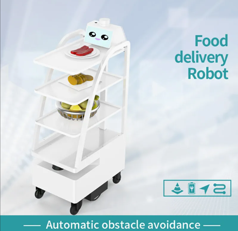 New Product Food Delivery Cart Reeman 4 Layers Plate 60kg Load Dish Delivery Cart Robot for Hotel Restaurant Hospital